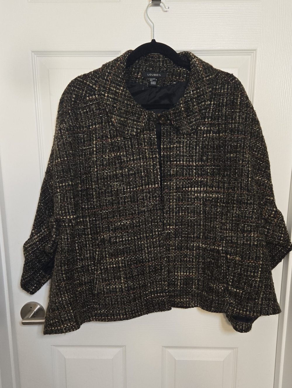 Louben Black Multi-Tone Tweed Zip-Front Tunic Jacket
